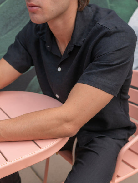 The Linen Button up in Black VKTRBLAK LA