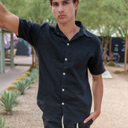 The Linen Button up black VKTRBLAK Los Angeles