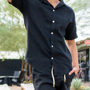 The Linen Button up in Black VKTRBLAK Palm Springs