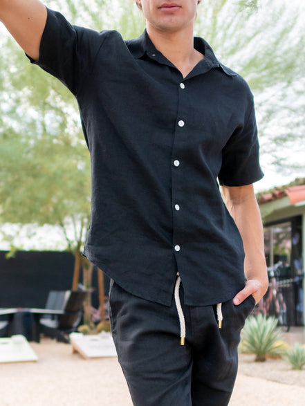 The Linen Button up in Black VKTRBLAK Palm Springs