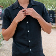 The Linen Button up in Black VKTRBLAK USA