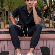 Linen Button up in Black VKTRBLAK Los Angeles