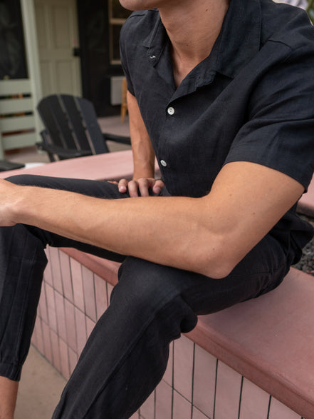 The Linen Button up Black VKTRBLAK Los Angeles made