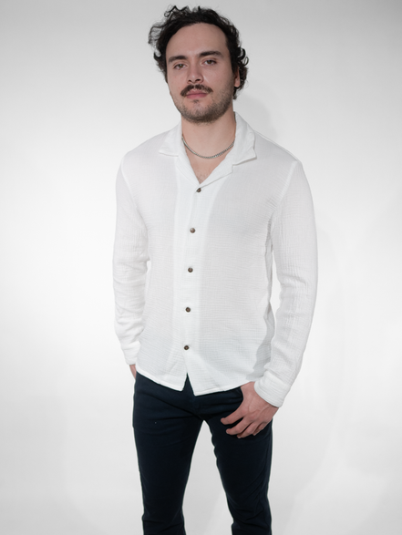Cotton Gauze Button Up White