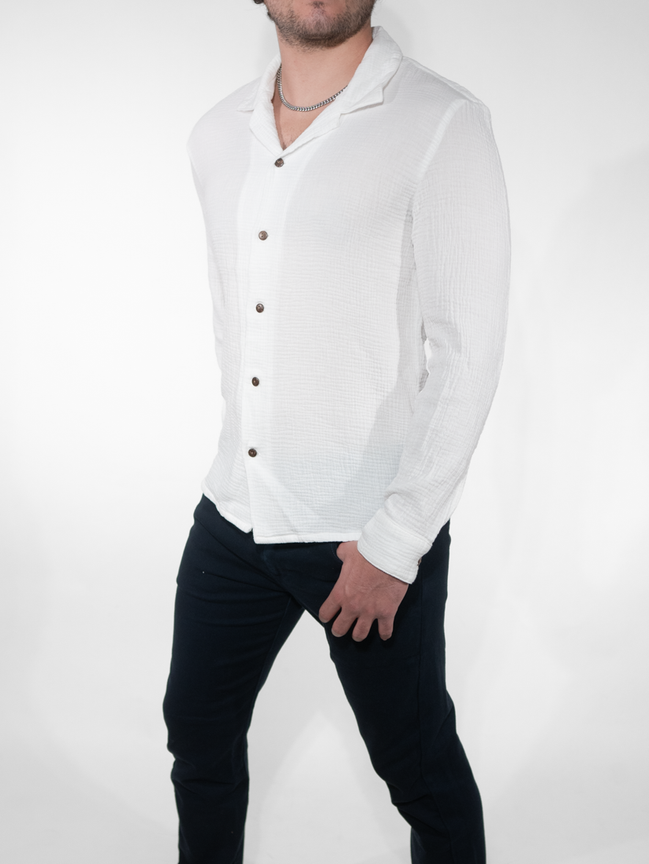 Cotton Gauze Button Up White