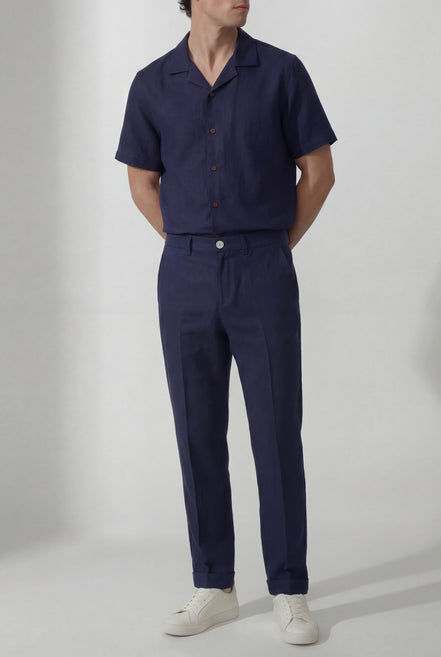 The Pleated Linen Pant Midnight Navy