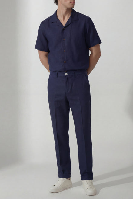 The Pleated Linen Pant Midnight Navy